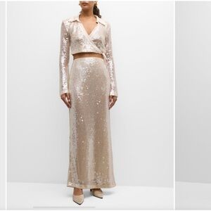 Numi Metallic Sequin Long Pencil Skirt